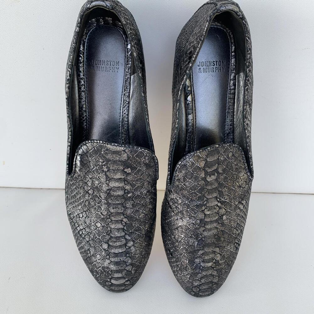 Johnston & Murphy Silver Snake Print Quilted Loafers Flats Shoes 9.5